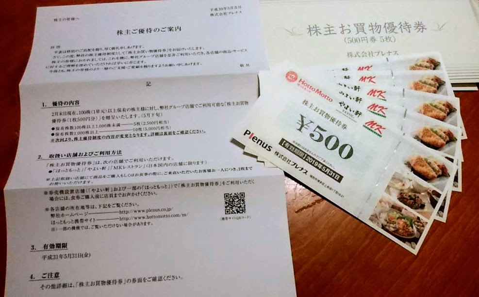 プレナスから株主お買い物優待券5000円分が届きました。